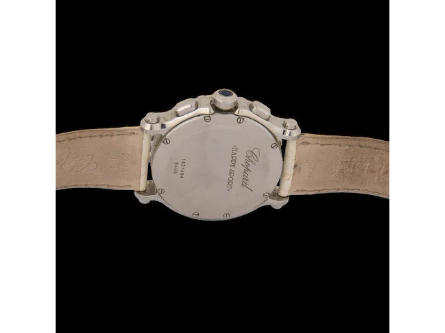 A ladies' chopard happy sport chronograph, ref. 8499, stainless steel with diamond bezel and five floating diamonds - afbeelding 11 van  14