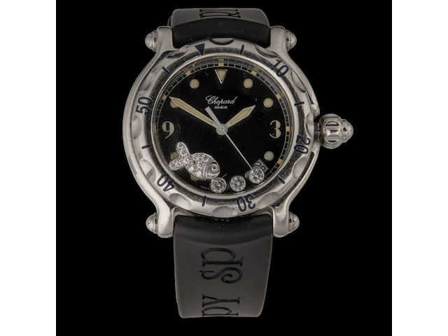 A ladies' chopard happy sport happy fish, ref. 8347, stainless steel with floating diamonds - afbeelding 1 van  23