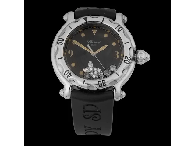 A ladies' chopard happy sport happy fish, ref. 8347, stainless steel with floating diamonds - afbeelding 22 van  23