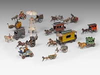 A large and interesting collection of vintage metal chariot toys, interwar period (15 pieces in total) - afbeelding 2 van  9