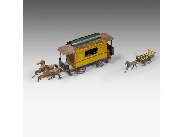 A large and interesting collection of vintage metal chariot toys, interwar period (15 pieces in total) - afbeelding 5 van  9