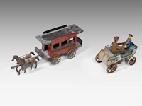 A large and interesting collection of vintage metal chariot toys, interwar period (15 pieces in total) - afbeelding 6 van  9