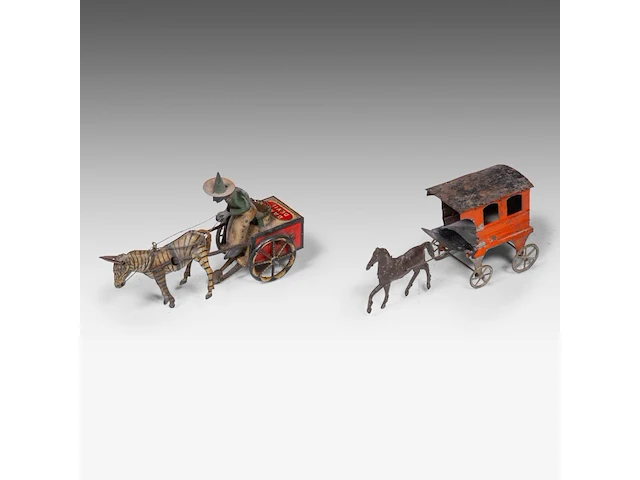 A large and interesting collection of vintage metal chariot toys, interwar period (15 pieces in total) - afbeelding 8 van  9