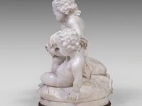A large carrara marble group of playing putti as an allegory of harvest, 19thc 55 cm. (21.64 in.) - afbeelding 4 van  6