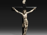 A large ivory corpus christi, 19thc, total h 86 cm - ivory h 63 cm - total weight 4,3 kg (+)