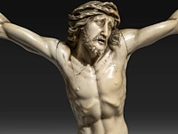 A large ivory corpus christi, 19thc, total h 86 cm - ivory h 63 cm - total weight 4,3 kg (+) - afbeelding 5 van  6