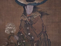 A large japanese painting, 'female sea demon and peony vase', colour on silk, edo period, 108 x 182,5 cm - afbeelding 4 van  4