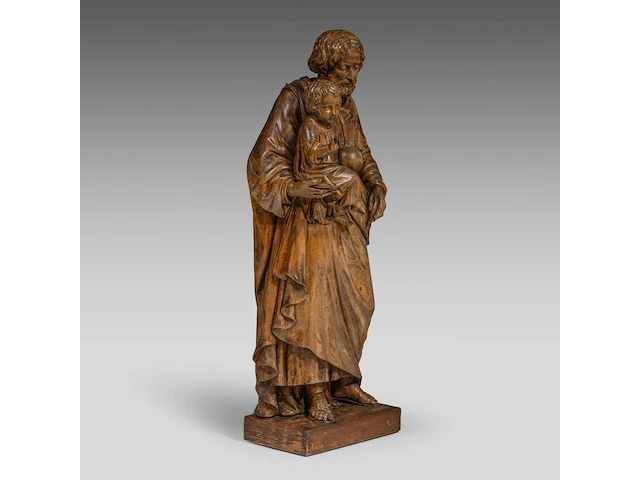 A large limewood sculpture of saint joseph carrying the young christ, 19thc 125 cm. (49.21 in.) - afbeelding 6 van  6