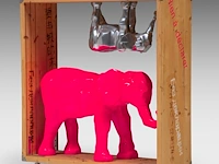 A large pink and aluminium resin elephant by zivo (1950) in a wooden frame, 2014 88 x 85 cm. (34.64 x 33.46 in.)