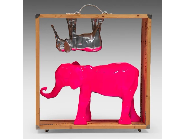 A large pink and aluminium resin elephant by zivo (1950) in a wooden frame, 2014 88 x 85 cm. (34.64 x 33.46 in.) - afbeelding 4 van  7