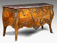 A large rococo-style gilt-bronze-mounted marquetry commode with a rouge royal marble top, late 19thc 109 x 189 x 134 cm. (42.90 x 74.40 x 52.75 in.)