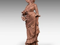 A large terracotta sculpture of a lady holding a flower basket, marked 'dall'ara ec, terracotta, milano', ca. 1900 teracotta 148 cm. (58.27 in.), total 208 cm. (81.89 in.) - afbeelding 5 van  12