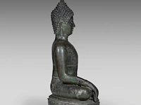 A large thai bronze seated figure of buddha, sukhothai style, 15thc/16thc, total h 97 - l 69,5 cm 97 cm. (38.18 in.) - afbeelding 5 van  8