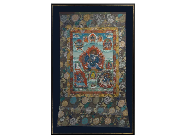 A large tibetan thangka, 'yamantaka', 20thc, framed 120 x 188 cm - afbeelding 2 van  2