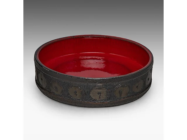 A large vintage '70s design ceramic bowl, by perignem 9 x 35 cm. (3.54 x 13.77 in.) - afbeelding 1 van  9