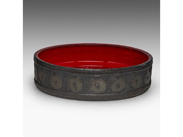 A large vintage '70s design ceramic bowl, by perignem 9 x 35 cm. (3.54 x 13.77 in.) - afbeelding 4 van  9