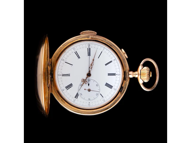 A 'le phare' gold minute repeater chronograph hunter case pocket watch, about 1900 - afbeelding 1 van  6