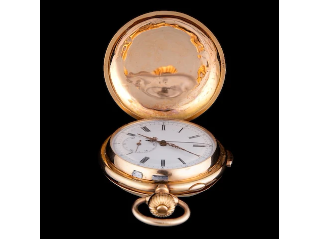 A 'le phare' gold minute repeater chronograph hunter case pocket watch, about 1900 - afbeelding 2 van  6