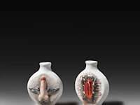 A limoges porcelain snuff bottle with a winged phallus and a vulva 6 cm. (2.35 in.)