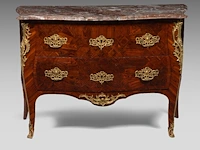 A louis xv kingwood gilt bronze mounted veneered commode with a rouge royal marble top, mid 18thc 84 x 120 x 57.5 cm. (33.07 x 47.24 x 22.64 in.)