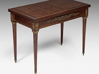 A louis xvi style extendable casino games table, mahogany veneered with gilt bronze mounts, attrib. to françois linke folded: 76 x 91.5 x 51.5 cm. (29.92 x 36.02 x 20.28 in.), extended: 74 x 103.5 x 91.5 cm. (29.12 x 40