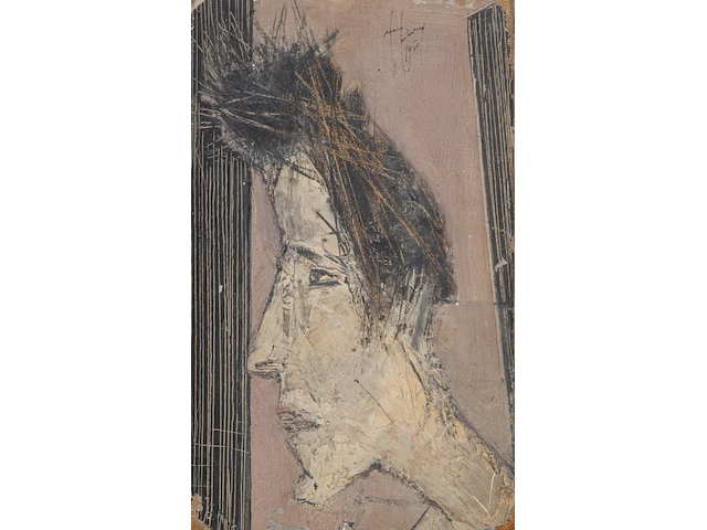 A mid-century oil sketch of a head, 1950, oil on canvas 22 x 14 cm. (8.66 x 5.50 in.) - afbeelding 1 van  5
