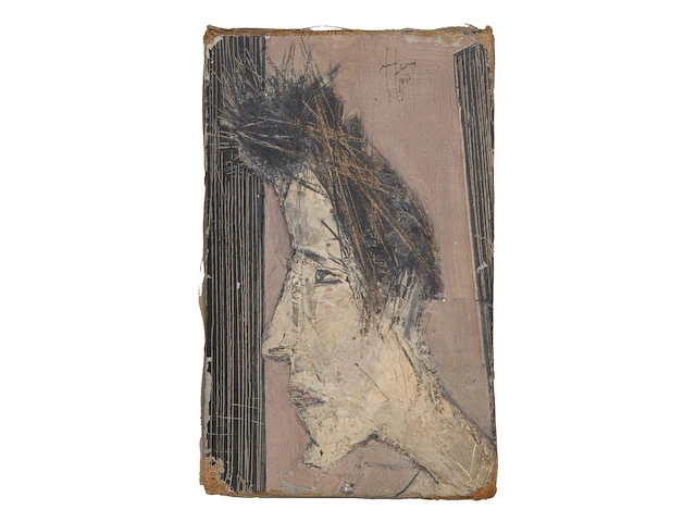 A mid-century oil sketch of a head, 1950, oil on canvas 22 x 14 cm. (8.66 x 5.50 in.) - afbeelding 2 van  5