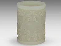A mughal-style carved jade 'tulip' tubular grip (presumably), 18thc/19thc, h 5 cm - afbeelding 2 van  6