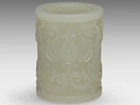 A mughal-style carved jade 'tulip' tubular grip (presumably), 18thc/19thc, h 5 cm - afbeelding 3 van  6