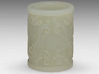 A mughal-style carved jade 'tulip' tubular grip (presumably), 18thc/19thc, h 5 cm - afbeelding 4 van  6