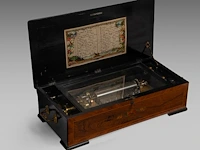 A napoleon iii marquetery decorated cylinder musical box 20 x 80 x 35 cm. (7.87 x 31 1/2 x 13.77 in.)