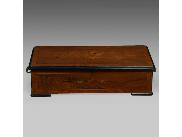 A napoleon iii marquetery decorated cylinder musical box 20 x 80 x 35 cm. (7.87 x 31 1/2 x 13.77 in.) - afbeelding 3 van  6