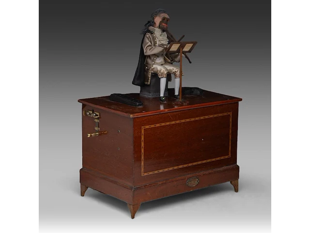 A napoleon iii musical animaton box with a fiddling monkey, by guiton fab., paris 55 x 42 x 26.5 cm. (21.64 x 16.53 x 10.42 in.) - afbeelding 1 van  6