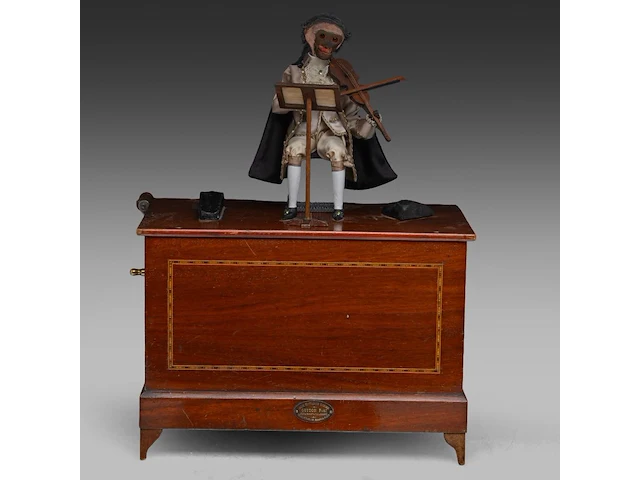 A napoleon iii musical animaton box with a fiddling monkey, by guiton fab., paris 55 x 42 x 26.5 cm. (21.64 x 16.53 x 10.42 in.) - afbeelding 2 van  6