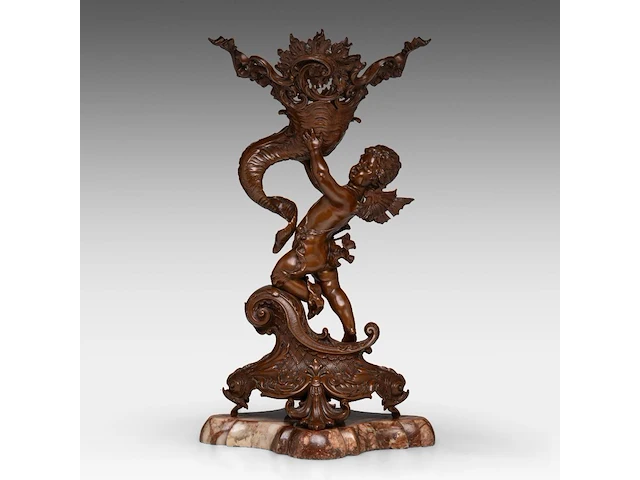 A napoleon iii patinated bronze group of cupid holding a horn of abundance (cornucopia) 54 cm. (21.26 in.) - afbeelding 1 van  7