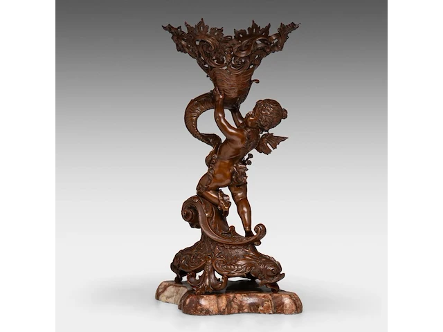 A napoleon iii patinated bronze group of cupid holding a horn of abundance (cornucopia) 54 cm. (21.26 in.) - afbeelding 2 van  7