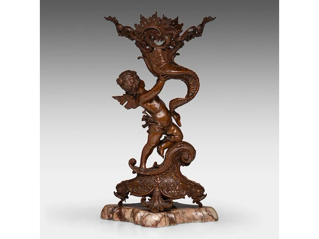 A napoleon iii patinated bronze group of cupid holding a horn of abundance (cornucopia) 54 cm. (21.26 in.) - afbeelding 4 van  7