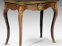 A napoleon iii style boulle fold-over card table with gilt bronze mounts, 20thc 73 x 84.5 x 42 cm. (28.73 x 33.27 x 16.53 in.), fold open: 71.5 x 84.5 x 84.5 cm. (28.14 x 33.27 x 33.27 in.)