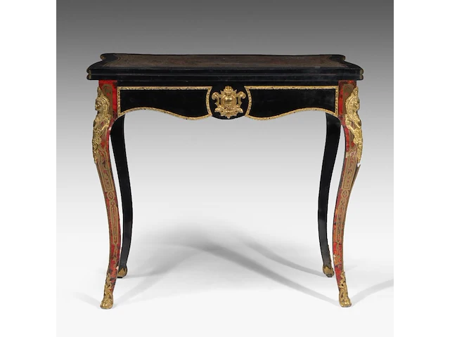 A napoleon iii style boulle fold-over card table with gilt bronze mounts, 20thc 73 x 84.5 x 42 cm. (28.73 x 33.27 x 16.53 in.), fold open: 71.5 x 84.5 x 84.5 cm. (28.14 x 33.27 x 33.27 in.) - afbeelding 6 van  10
