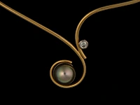 A necklace with a large pearl and diamonds, 18ct, designed by jewellers krista & grety vandevelde, grimbergen - brussels, weight: 36,2 g