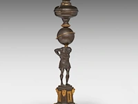 A neoclassical gilt and patinated bronze kerosine lamp with an atlantean figure, ca. 1880 69 cm. (27.17 in.) - afbeelding 5 van  7