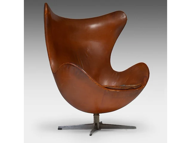 A nice vintage cognac leather egg chair with ottoman by arne jacobsen for fritz hansen - afbeelding 15 van  22
