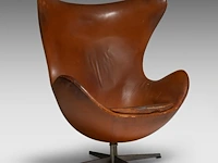 A nice vintage cognac leather egg chair with ottoman by arne jacobsen for fritz hansen - afbeelding 16 van  22