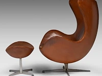 A nice vintage cognac leather egg chair with ottoman by arne jacobsen for fritz hansen - afbeelding 21 van  22