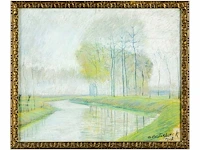 A. oosterlinck - rivier in lentelicht - pastel - 41x50 cm - 1927 - afbeelding 3 van  3
