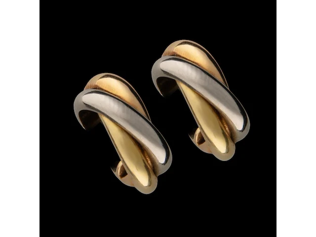 A pair of cartier trinity earrings, 18ct gold in three colours, h 2 cm, total weight: 9,3 g (+) - afbeelding 1 van  23