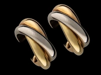 A pair of cartier trinity earrings, 18ct gold in three colours, h 2 cm, total weight: 9,3 g (+) - afbeelding 1 van  23