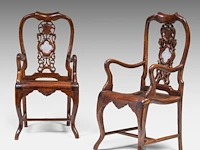 A pair of chinese hardwood armchairs, each with a pierced and carved splat back centred by a dreamstone panel, late qing, h 103 - 52 x 45 cm