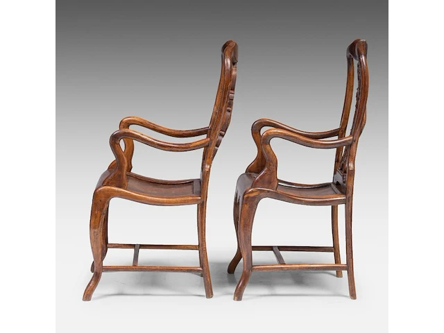A pair of chinese hardwood armchairs, each with a pierced and carved splat back centred by a dreamstone panel, late qing, h 103 - 52 x 45 cm - afbeelding 3 van  7
