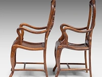 A pair of chinese hardwood armchairs, each with a pierced and carved splat back centred by a dreamstone panel, late qing, h 103 - 52 x 45 cm - afbeelding 3 van  7
